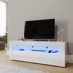 ELEGANT 1200mm Modern High gloss TV Stand Cabinet with Ambient Light for 22"-47" Flat Screen 4k TVs/LED Light TV Cabinet with Shelves and Drawers for Living Room Bedroom, White