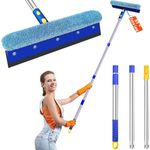 2 in 1 Squeegee Window Cleaner with Long Stainless Steel Handle,Sponge Microfiber Window Squeegee for Glass Window Patio Door Car SUV Snow Ice Solar Panel