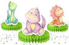 Set of 5 Dino Table Honeycombs - Vibrant Dinosaur Themed Decorations for Baby Shower or Birthday Party, Fun Tabletop Accents