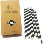YiYi Nature Daily Black Striped Paper Straws, Black and White Stripe Paper Straws, Black Straws for Drinking 100 Pack Durable & Biodegradable Drinking Straws