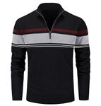 MAGCOMSEN Sweaters for Men Quarter Zip Pullover Warm Sweaters Zip Up Pullover Sweater Winter Golf Sweaters Striped Sweatshirts Black,L
