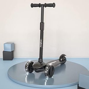 Baybee Alpha Kick Scooter for Kids, Smart 3 Wheel Kids Scooter with 4 Height Adjustable Handle, Runner Scooters with Led PU Wheels & Brake, Skate Scooters for Kid 3 to 10 Years Boys Girls (Black)