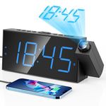 Projection Alarm Clock for Bedrooms with 7" LED Screen,Dimmer,5-Level Volume,9-Min Snooze,Dual Alarms, USB Charging Port,Battery Backup,12/24H&DST,Digital Ceiling Clock for Kids,Senior