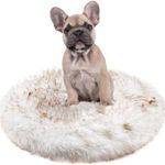 iHappyDog Luxury Faux Fur Orthopedic Dog Bed, Memory Foam Dog Bed​ for​ Small, Medium, Large and XL Pets, Fluffy Pet Rug with Waterproof ​& ​Washable Cover (Bone White, Donut Large 32x32in)