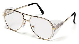 Pyramex Pathfinder Aviator Safety Glasses with Gold Frame and Clear Lens