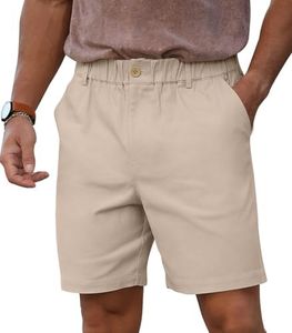 RQP Men's Cotton Casual Shorts Classic-fit 7" Chino Shorts Elastic Waist Daily Wear Dress Shorts Baech Summer Shorts,Khaki 3XL