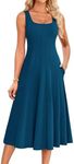 GRACE KARIN Sleeveless Wedding Guest Dresses for Women Summer Spring Sundress Square Neck Swing A Line Midi Tank Sundress XXL Peacock Blue