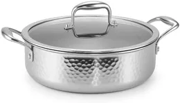 11.3 Inch Stainless Steel Saute Pan with Lid, Tri-Ply Saute 5-Quart, Induction Large Skillet, Deep Frying Pan, PFOA free, Non-Stick Coating, Dishwasher & Oven Safe, Suitable for Induction & Gas