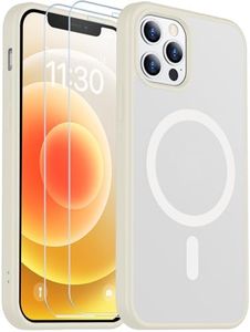 SPIDERCASE for iPhone 12 Case for iPhone 12 Pro Case, Magnetic Translucent Matte Case with 2PCS Tempered Glass Screen Protector Slim Phone Case for iPhone 12/12 Pro 6.1'', White