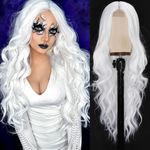 Colorful Queen White Wigs for Women 26 Inch White Long Wavy Wig Middle Part Glueless Lace Wig for Women Daily Party Use Halloween Cosplay