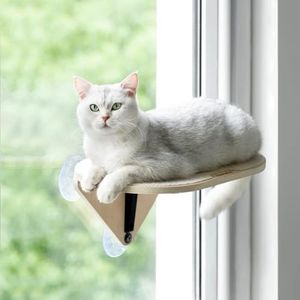 MEWOOFUN Hamac de Perche de fenêtre pour Chat en Bois avec Ventouse Forte - Lit de fenêtre à Plate-Forme pour Chat monté pour Chats d'intérieur, 1 pièce