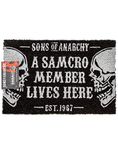 Sons Of Anarchy Door Mat Black Skull SAMCRO One Size