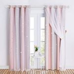 NICETOWN Kids Blackout Curtains Voile - Eyelet Top Thermal Insulated Curtains Light Blocking Filter Window Star Curtain for Kids Girls Nursery Bedroom, Grey Pink, 2 Panels, W52 x L95 Inch (132x241 cm)