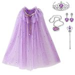 skyllc Princess Cloaks for Little Girls Dress Up Princess Cape with Crown Wand Earring Necklace Set Girls