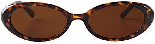 JUDOO Tiny Small 90s Sunglasses for Women Men Retro Oval Tinted Glasses, Leopard