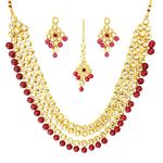 Chrishan traditional gold plated kundan and pearl necklace set for women and girls. (Maroon)