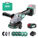 DCA Cordless Angle Grinder 125MM, 20V Brushless Motor 8500RPM, Battery Grinder Tool-Free Guard, 4.0Ah Battery & Charger, Power Electric Cut Off Tool with 6 Discs for Cutting, Grinding, Polishing