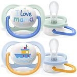 Philips Avent Ultra Air Pacifier, for 0-6m, Orthodontic & BPA-Free, 2 pcs, Including Sterilizer/Carrying Case, SCF080/01 Light Green/Dark Blue and Light Blue/Orange