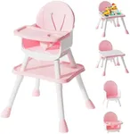 UNISWAN 6 in 1 Baby High Chair, Convertible Highchair for Babies and Toddlers (Pink)
