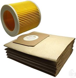 RODAK Cartridge Filter And 5 Paper Filter Dust Bags Compatible With WD3, MV3, WD 3.200 Vacuum Cleaner, Imported