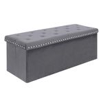 Bonlife Grey Velvet Ottoman Storage,Extra Large End of Bed Storage Box with Lids,Footstool Folding Ottoman Bench Window Seat with Rivet,110x40x40cm