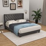 Giantex Full Bed Frame with Button Tufted Headboard, Modern Fabric Upholstered Platform Bed with Wingback Design, Solid Wooden Slats Support Mattress Foundation, No Box Spring Needed, Grey