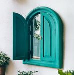 J.L.HOME DECOR Rustic Style Handmade Classic Arched Window Mirror Decorative Wall Mirror Frame for Living Room 22x16 inches (56x41cm) (Sea Green Window)(Rectangular,Framed)