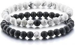 Believe London® Distance Bracelets with Jewellery Bag & Meaning Card | Strong Elastic | Friends Relationship Couples His Hers Black Agate Onyx White Howlite