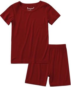 Jimonda Baby Boys Girls Pajama Sets Toddler Sleepwear Cool Jammies 2pcs Viscose from Bamboo PJs Short Sleeved 18M-8Y(Dark Red-18-24m)