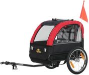 Qaba Bike Trailer for Kids, Baby Bicycle Trailer with 16" Rubber Wheels, 5-Point Harness, Storage Pocket, Waterproof Cover, Safety Flag, Reflectors, for 18+ Months, Red
