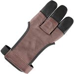 Longbowmaker Archery Glove 3 Finger guard Cow Leather Shooting Protective Gear for Left and Right Hand Archer (Brown, M)