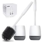 Hulameda Toilet Brush and Holder 2 Pack, Silicone Toilet Cleaning Brush with Quick Drying Holder, 3.2 x 5.5 Inches, Gray & White, (Flooring/Mounted Wall)