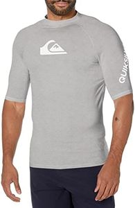 Quiksilver Men's Standard All Time Short Sleeve Rashguard UPF 50 Sun Protection Surf Shirt, Sleet Heather, X-Small