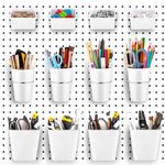 Jinei 12 Pcs Pegboard Bins Pegboard Cups with Hooks and Loops Peg Assortment Organizer Accessories Various Tool Organizer Pegboard Baskets Set for Garage Workshop Workbench Office(White)