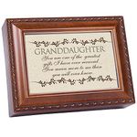 Cottage Garden Granddaughter Woodgrain Rope Trim Inspirational Music Box Plays Amazing Grace