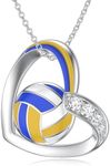 KQF Volleyball Necklace for Women Sterling Silver Heart Sports Pendant Necklace Volleyball Sport Jewelry Gifts for Girls Sports Lovers, Sterling Silver, Zircon