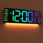 16 inch Large Digital Alarm Clock with Remote Control, Dual Alarm Clock with LED Screen Dispaly, 8 RGB Colors, Auto DST, Temperature for Living Room, Desk Decor, Mounted Wall Clock, Gift for Elderly