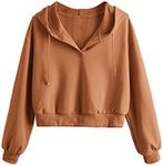 Verdusa Women's Long Sleeve Drop Shoulder Drawstring Crop Hoodie Sweatshirt Light Brown XL