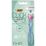 Bic Click 3 Soleil Sensitive Refillable Women's Razor, 30% Recycled Plastic Handle and 3-Blade Refills - Box of 1+2