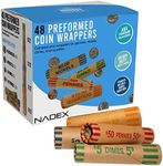 Nadex 48 Assorted Preformed Crimped End Coin Roll Wrappers, 12 Each of Nickels/Dimes/Pennies/Quarters