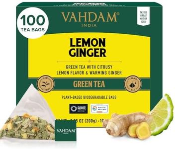 VAHDAM, Lemon Ginger Tea Bags (100 Green Tea Bags) Low Caffeine | Fruity Flavor - Zesty Lemon & Ginger, Orange Peel | Resealable Ziplock Pouch | Brew Hot or Iced Tea