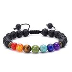 GelConnie Lava Rock Chakra Bracelet 7 Chakra 8mm Natural Stone Healing Bracelet Stress Relief Yoga Beads Anxiety Bracelet Aromatherapy Essential Oil Diffuser Bracelet Bangle, 17.78 centimeters, Stone,