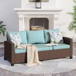 SUNSHINE VALLEY Outdoor Patio 3-seat Wicker Rattan Patio Sofa，Outdoor Brown Premium Patio Furniture with 4" Thick Cushions for Garden,Lawn, Backyard,Blue