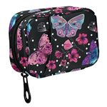 Fustylead Pink Flowers and Butterflies Pill Organizer Travel Bag, Small Portable Pill Case Cute for Vitamin Fish Oil Supplements Medicine Organizer with Zipper