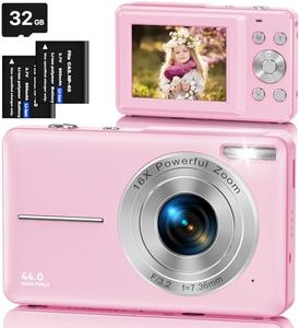 Digitalkamera Fotokamera mit 32GB Karte, 1080P FHD 44MP Kinder Kamera 2,4 '' LCD 16X Digital Zoom Kompaktkamera, Tragbare Fotoapparat mit 2 Akku, Kamera für Kinder, Teenager, Anfänger(Rosa)