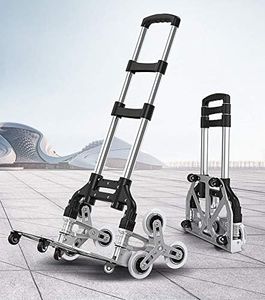 Yinleader aluminium stair climbing trolley, folding trolley, extremely robust, extra long 106 cm handle, four 360° universal wheels, includes shopping box and expander rope