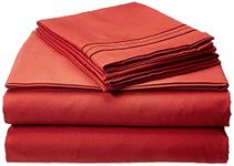 CELINE LINEN 1800 Series Egyptian Quality Super Soft Wrinkle Resistant & Fade Resistant Beautiful Design on Pillowcases 4-Piece Sheet set, Deep Pocket Up to 16inch, Queen Rust