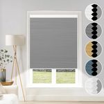 Cordless Cellular Shades Blackout Blinds Honeycomb Shades Window Fabric Blinds Grey-White, 31x64 inch