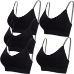 BQTQ 5 Pieces V Neck Tube Top Camisole Bra Seamless Bralettes Comfortable Sleeping Camisole Tank Crop Top with Elastic Straps Removable Pads for Women Girls Black