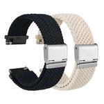 WOCCI 22mm Braided Nylon Watch Straps for Men and Women, 2 Packs Replacement Bands (Black+Starlight)